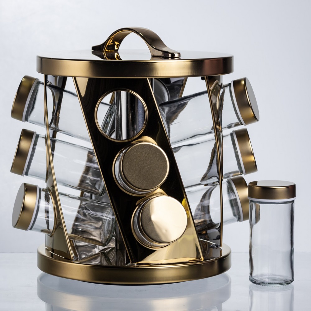 Карусель для спецій 12 баночок по 100 мл, золото HP-1369