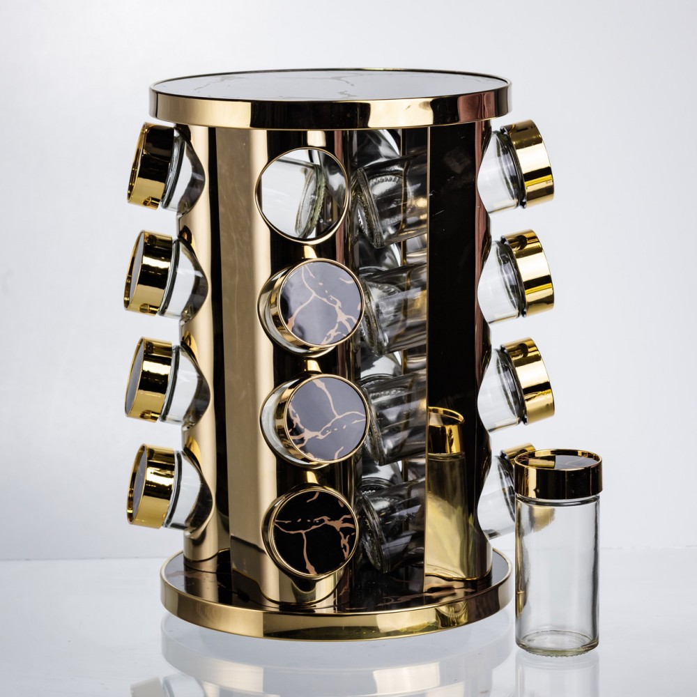 Карусель для специй 16 баночек по 100 мл черный мрамор HP-1370