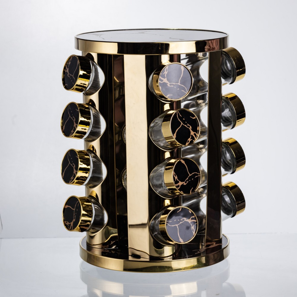 Карусель для специй 16 баночек по 100 мл черный мрамор HP-1370