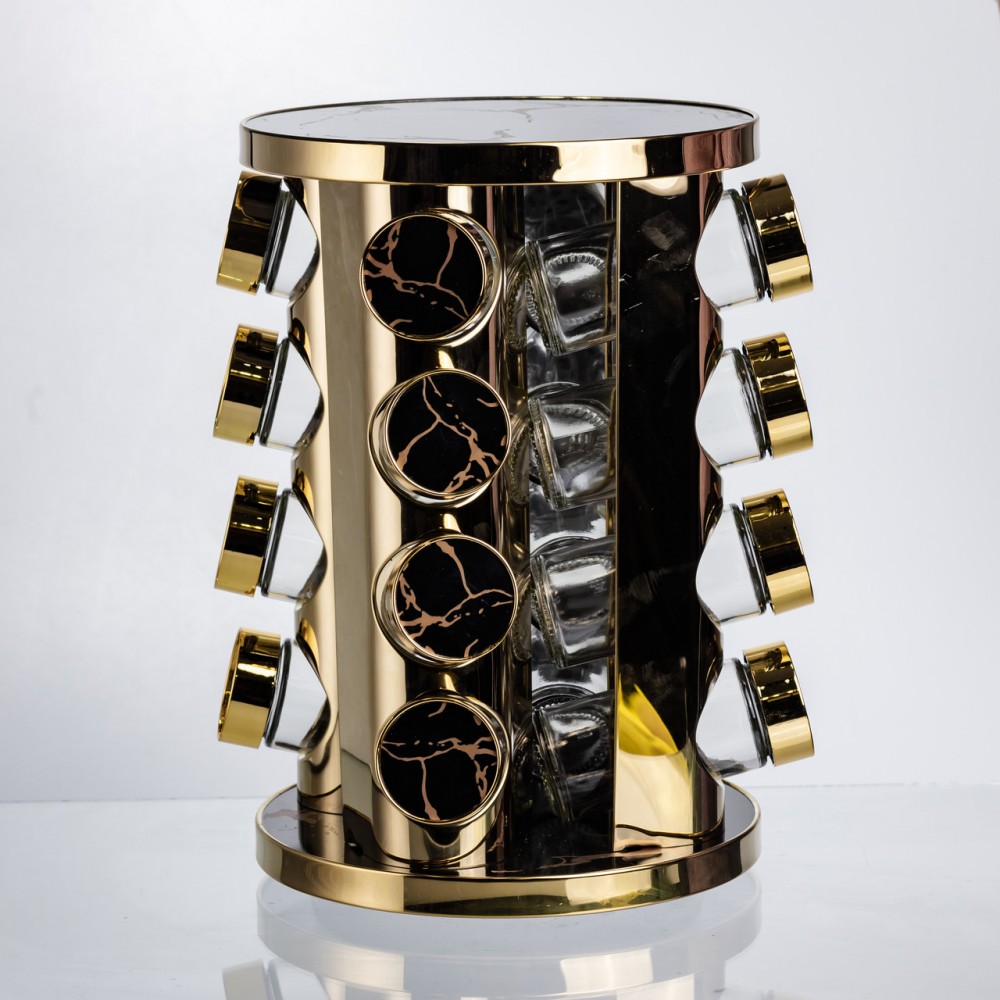 Карусель для специй 16 баночек по 100 мл черный мрамор HP-1370