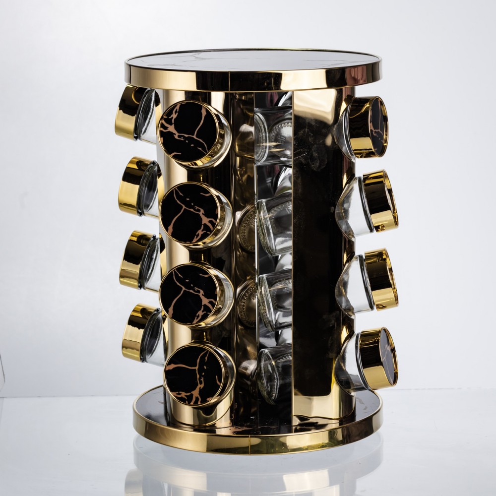 Карусель для специй 16 баночек по 100 мл черный мрамор HP-1370