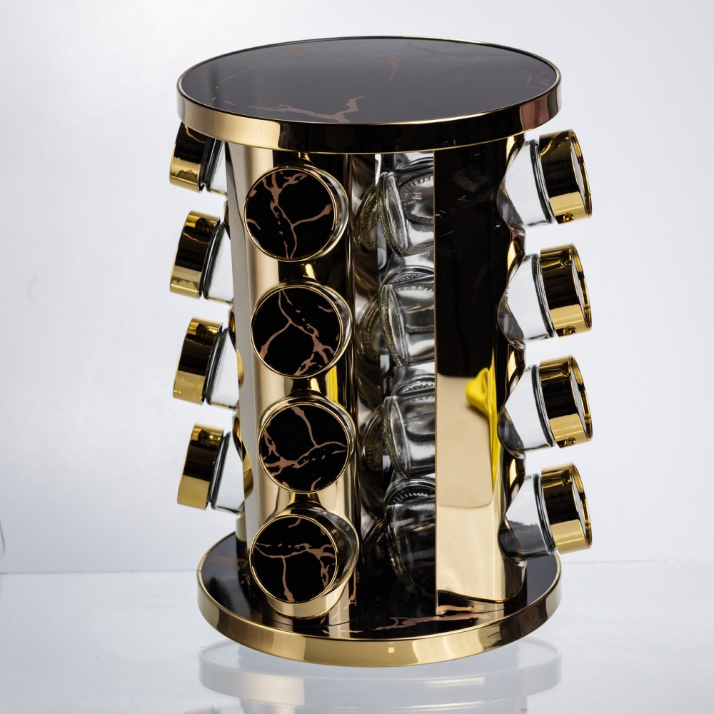 Карусель для специй 16 баночек по 100 мл черный мрамор HP-1370