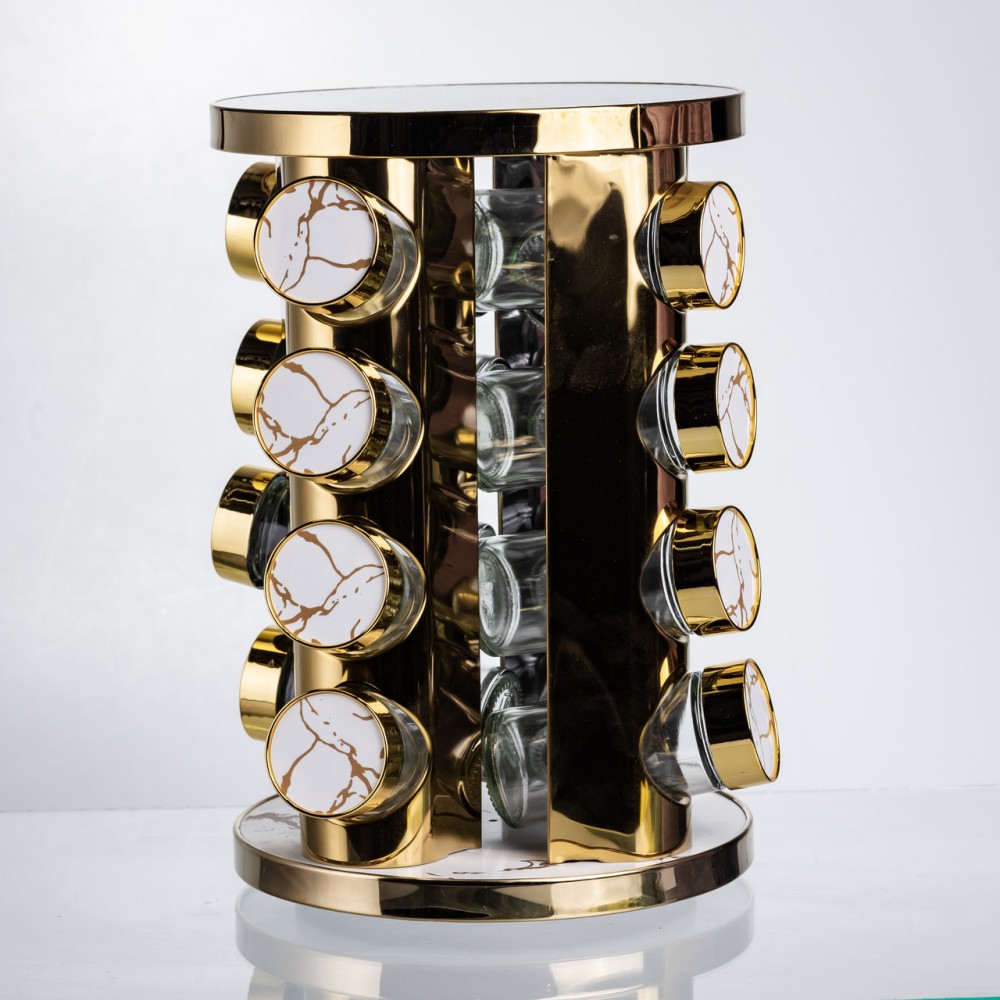 Карусель для спецій 16 баночок по 100 мл, білий мармур HP-1371