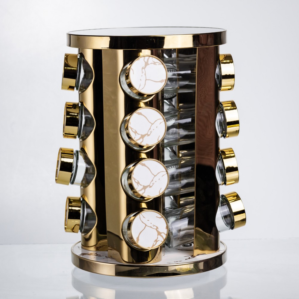 Карусель для спецій 16 баночок по 100 мл, білий мармур HP-1371