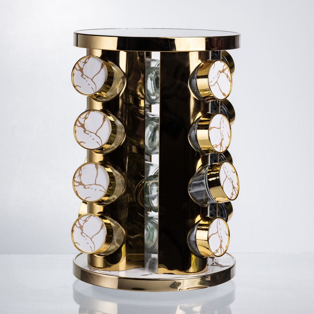 Карусель для спецій 16 баночок по 100 мл, білий мармур HP-1371