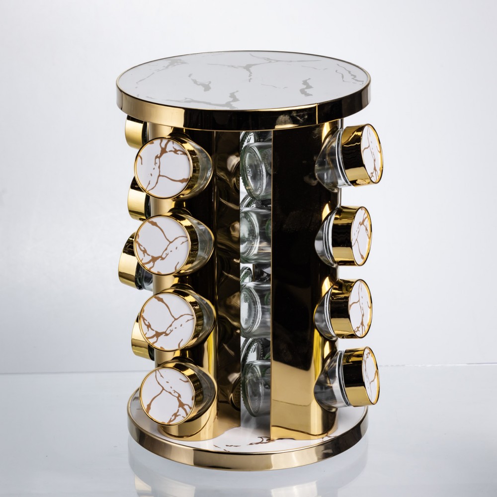 Карусель для спецій 16 баночок по 100 мл, білий мармур HP-1371