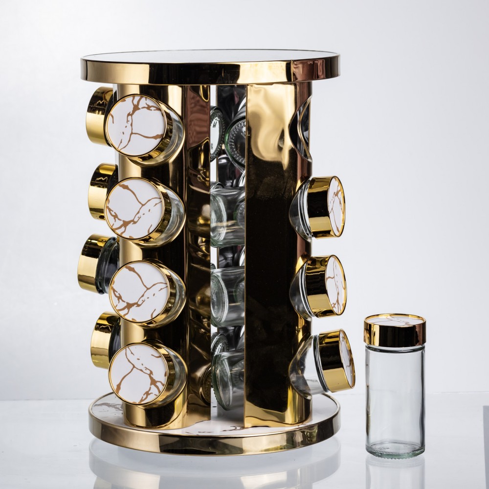 Карусель для спецій 16 баночок по 100 мл, білий мармур HP-1371