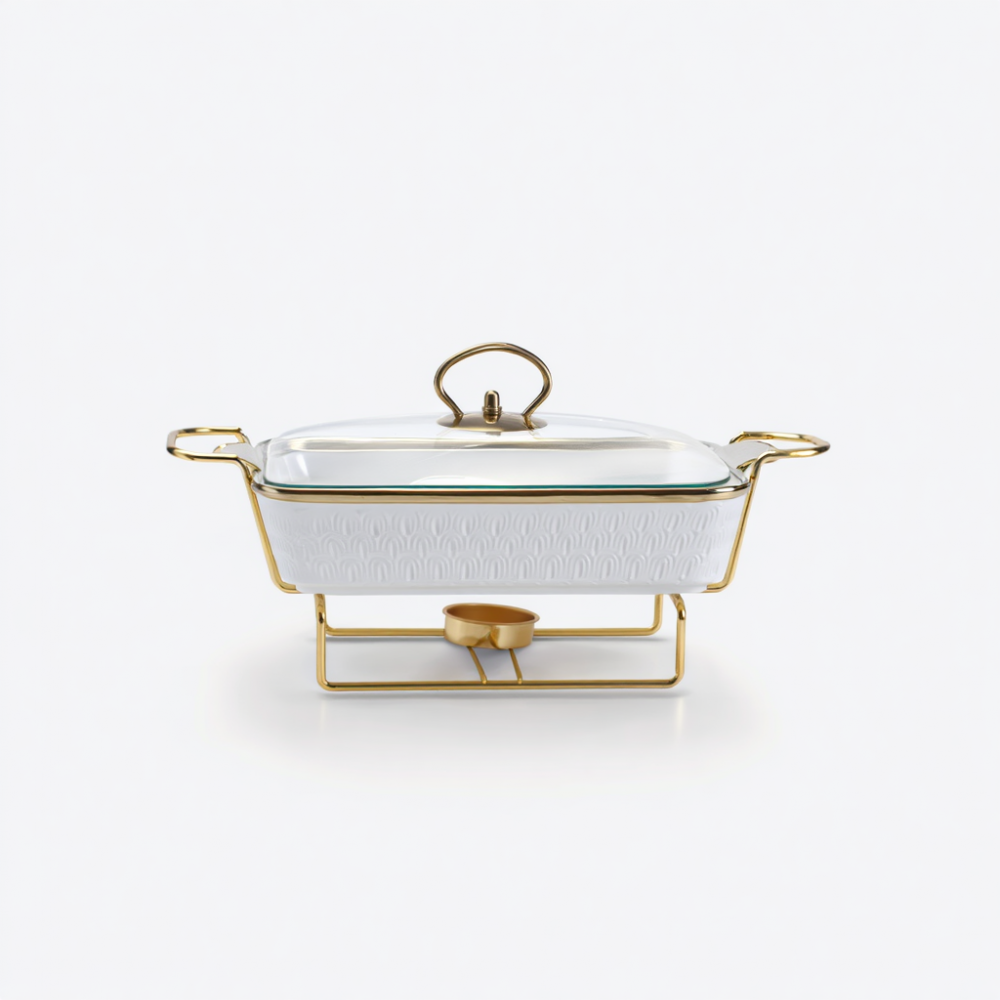 Мармітниця настільна порцелянова 1,5 л прямокутна 35х19х11,5 (см) на підставці Мармур білий HP1014