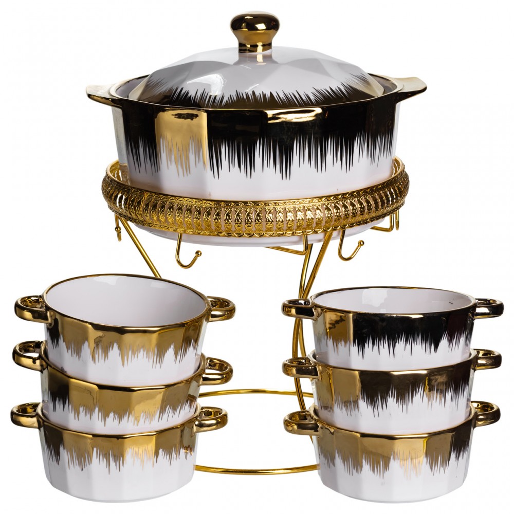 Суповий сервіз на 6 персон супниця 2 (л) на підставці з бульйонницями 300 (мл) тарілки для супу ML-T35