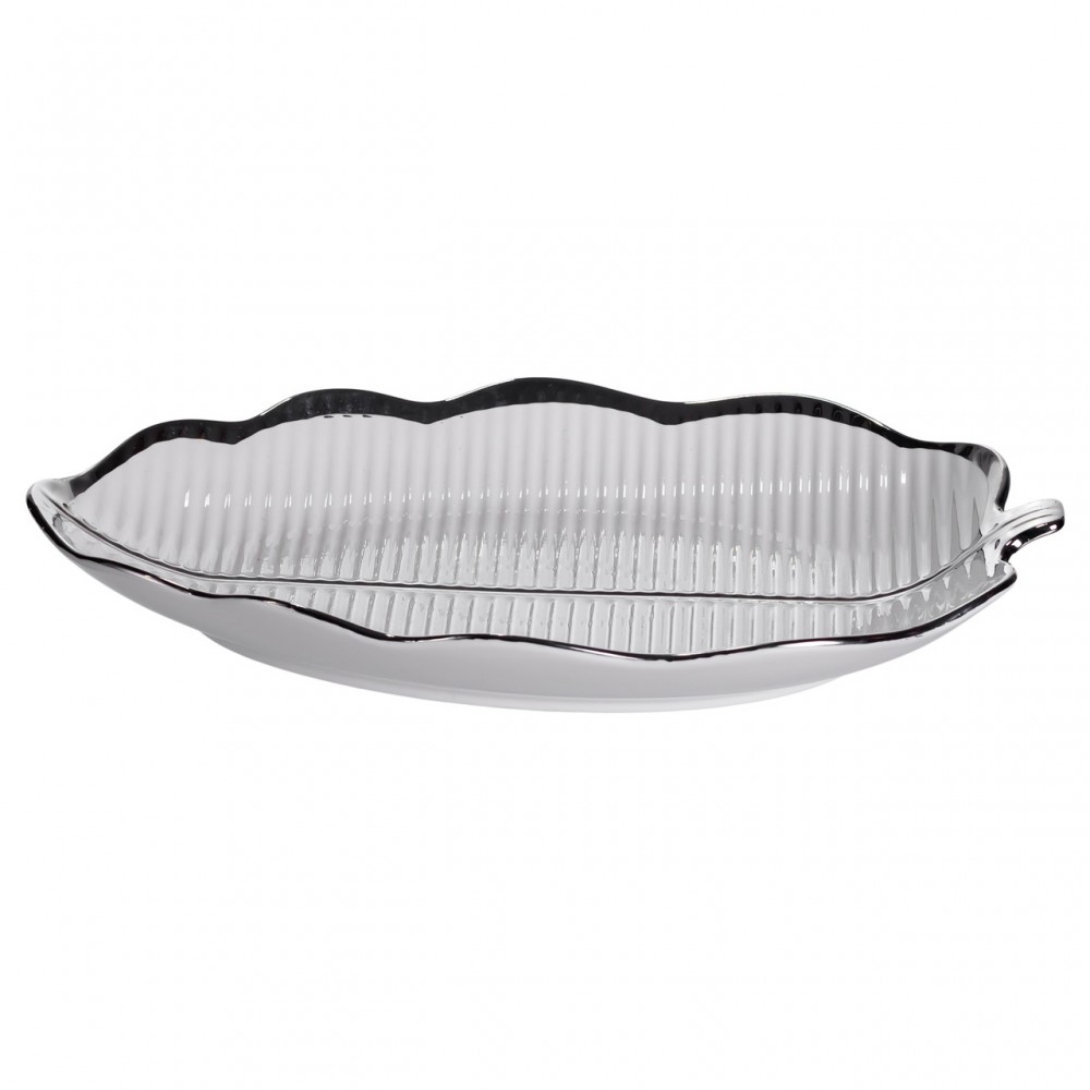 Порцелянове блюдо для сервірування столу у формі листа 31×20×3 (см) Срібло ML6047