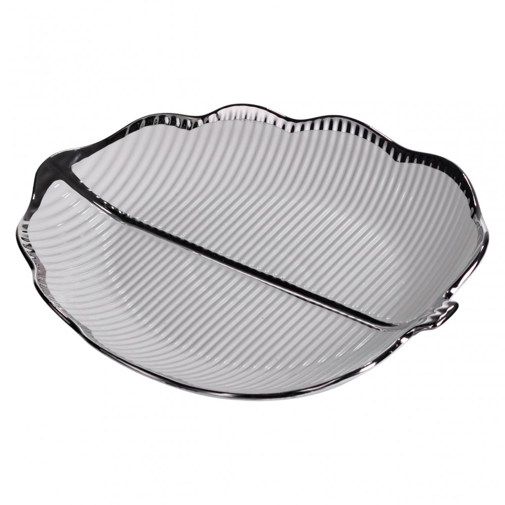 Порцелянове блюдо для сервірування столу у формі листа 31×20×3 (см) Срібло ML6047