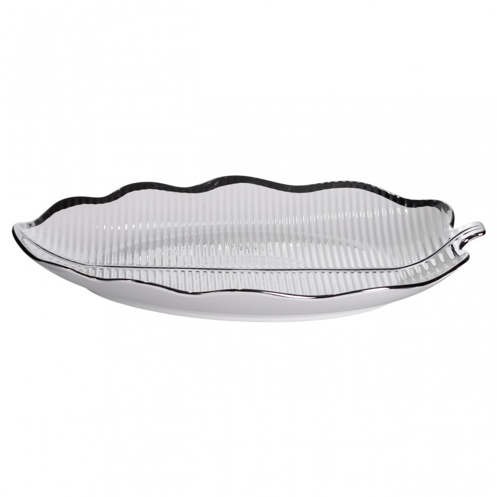 Порцелянове блюдо для сервірування стола у формі листя 41×27×4 (см) блюдо для подавачі закусок Срібло ML6045