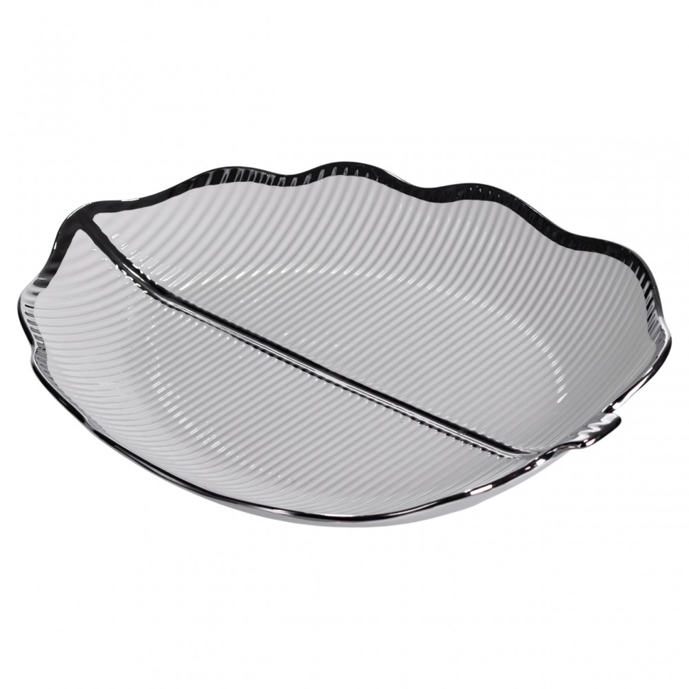 Порцелянове блюдо для сервірування стола у формі листя 41×27×4 (см) блюдо для подавачі закусок Срібло ML6045