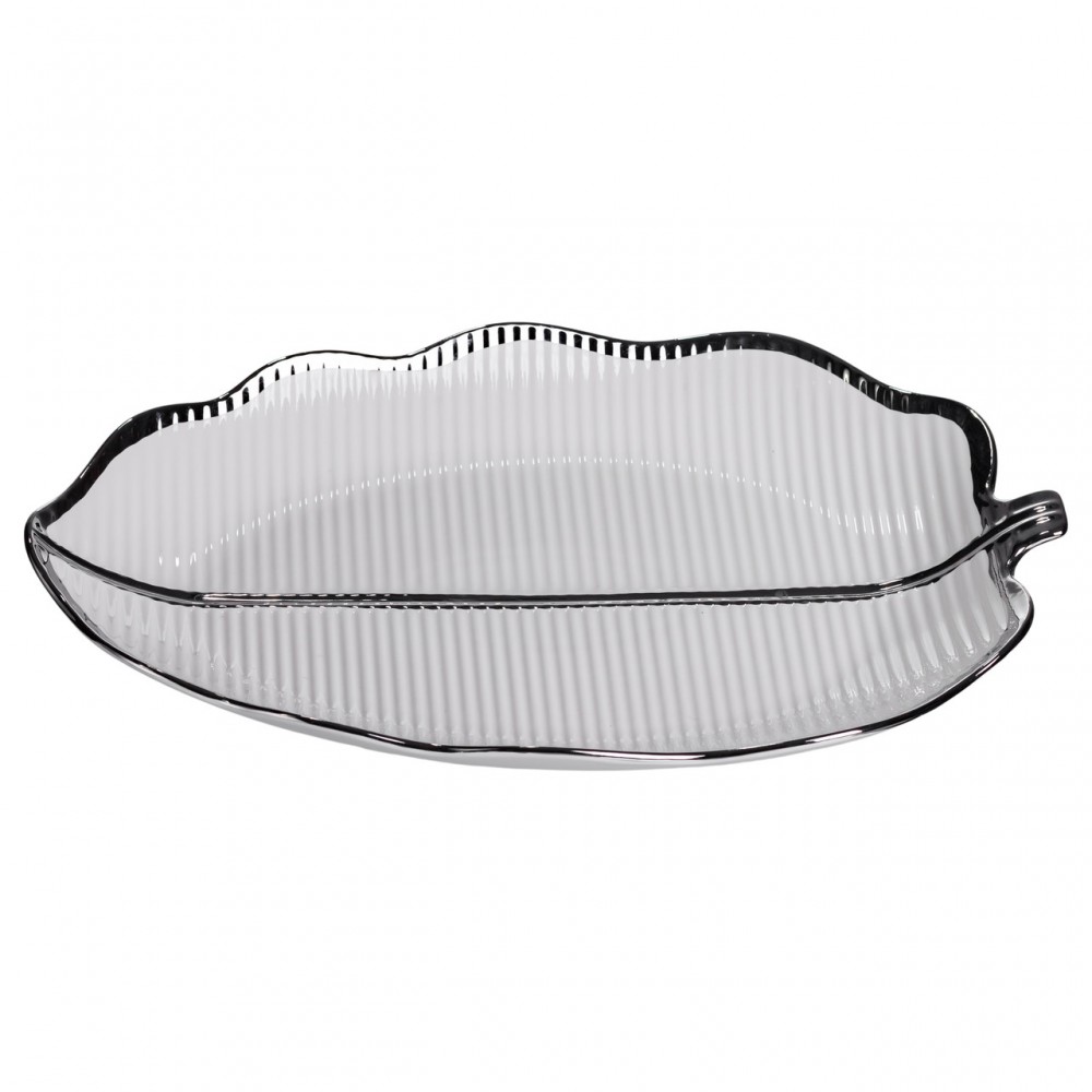 Порцелянове блюдо для сервірування стола у формі листя 41×27×4 (см) блюдо для подавачі закусок Срібло ML6045