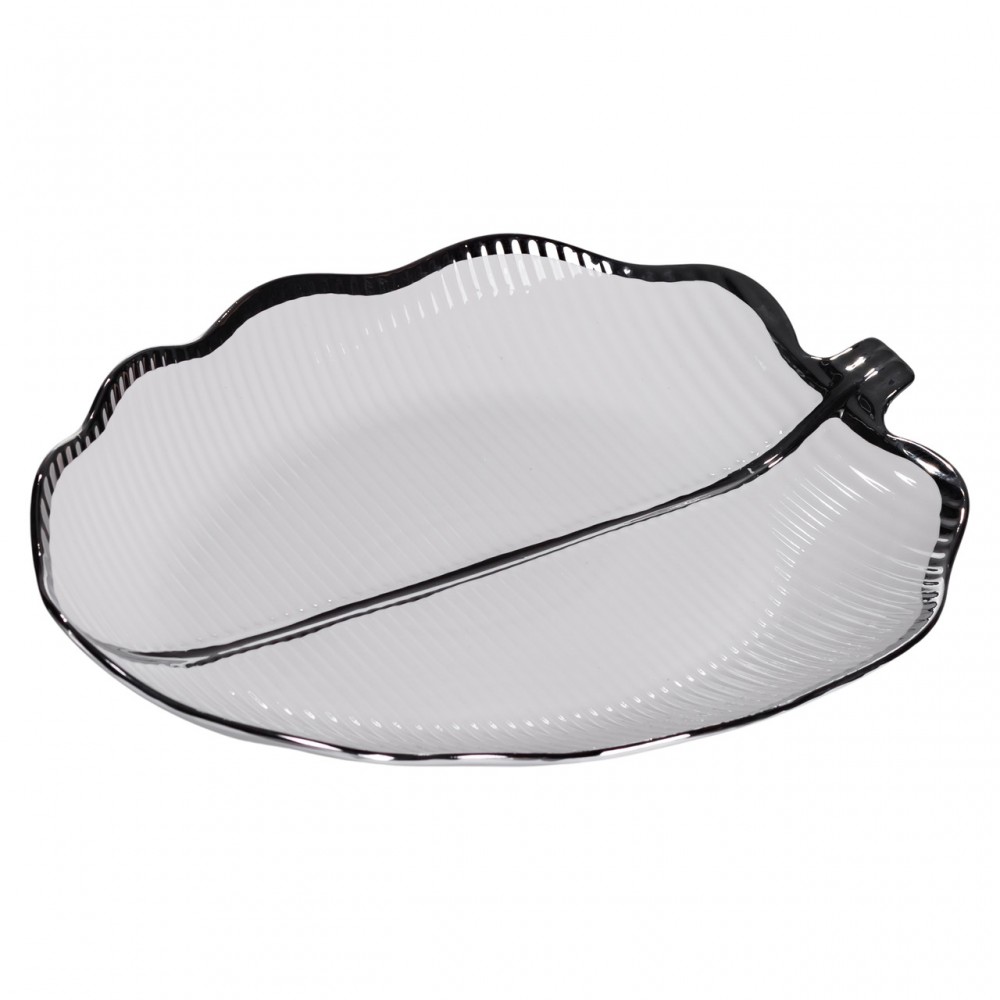 Порцелянове блюдо для сервірування стола у формі листя 41×27×4 (см) блюдо для подавачі закусок Срібло ML6045