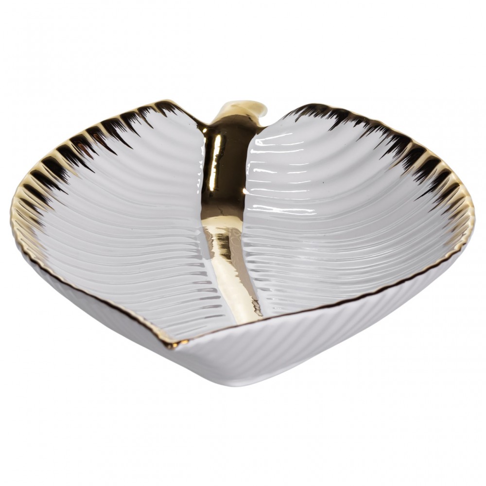 Фарфоровое блюдо для сервировки стола в форме листа 35×18.5×5 (см) блюдо для подачи закусок Золото WH045