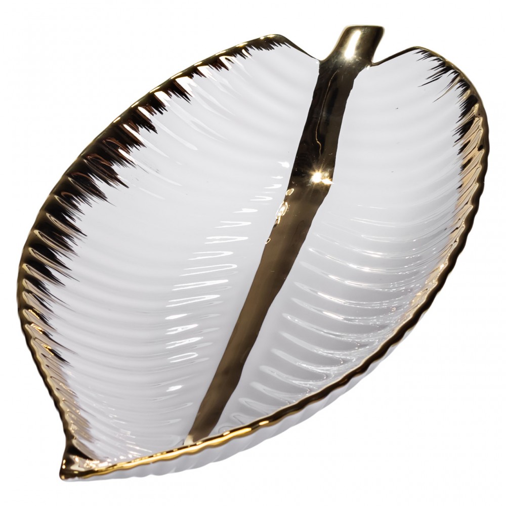 Фарфоровое блюдо для сервировки стола в форме листа 35×18.5×5 (см) блюдо для подачи закусок Золото WH045