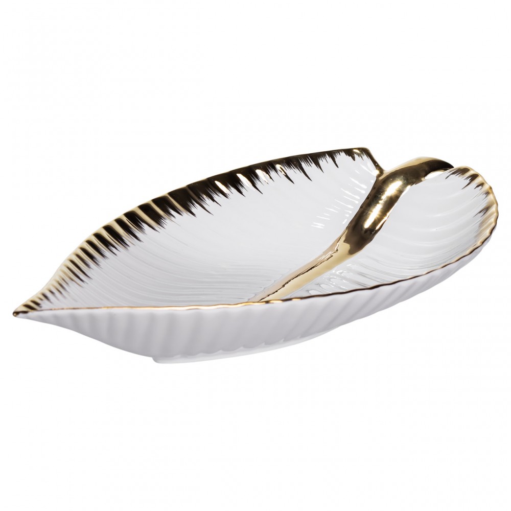 Фарфоровое блюдо для сервировки стола в форме листа 35×18.5×5 (см) блюдо для подачи закусок Золото WH045