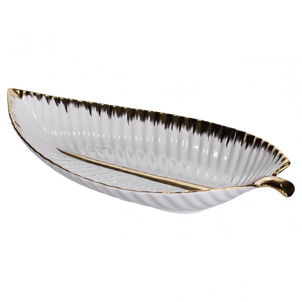 Фарфоровое блюдо для сервировки стола в форме листа 35×18.5×5 (см) блюдо для подачи закусок Золото WH045
