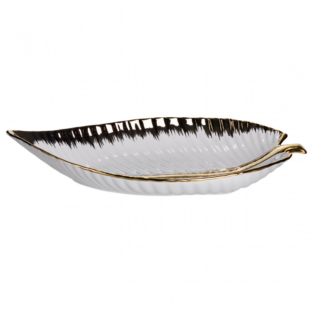 Фарфоровое блюдо для сервировки стола в форме листа 45×24×5.5 (см) Золото WH047