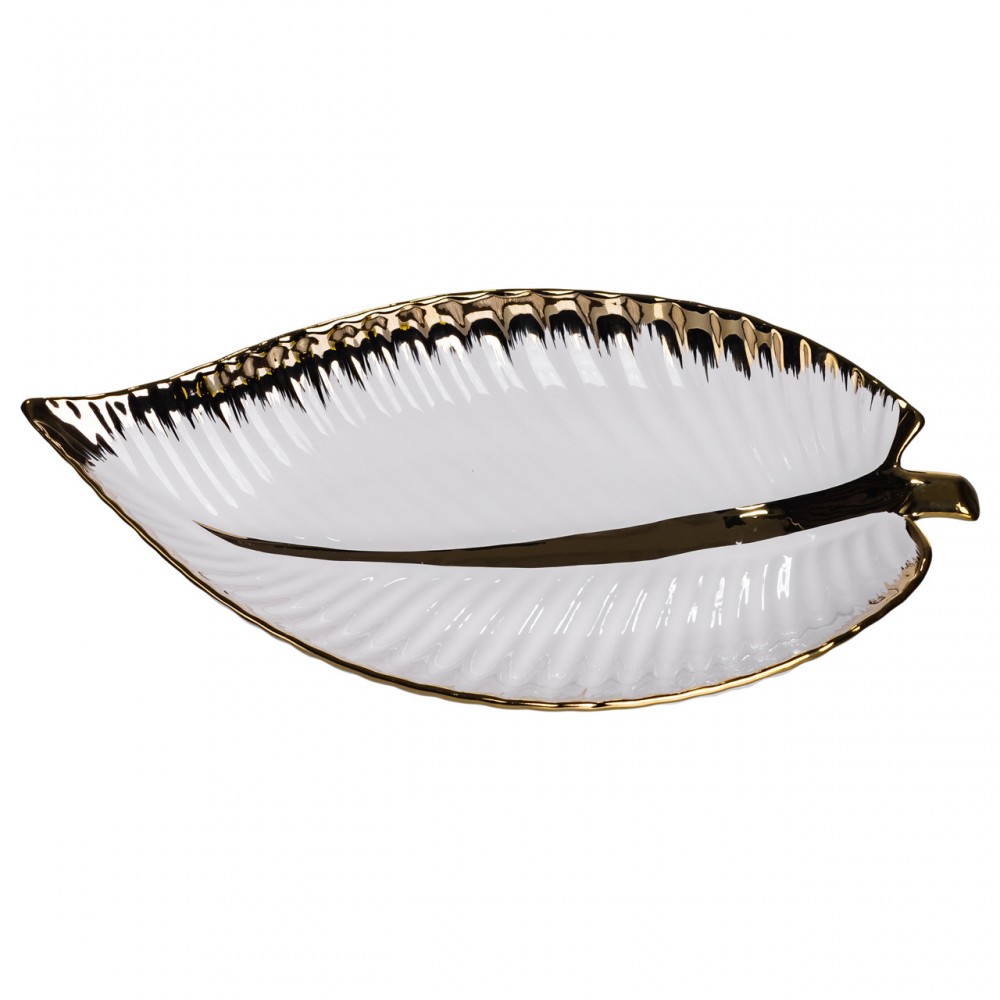 Фарфоровое блюдо для сервировки стола в форме листа 45×24×5.5 (см) Золото WH047