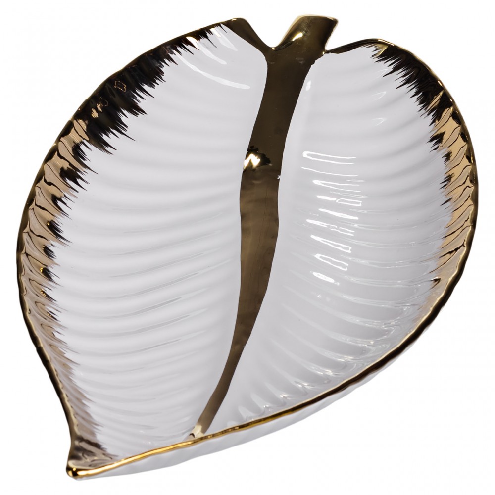 Фарфоровое блюдо для сервировки стола в форме листа 45×24×5.5 (см) Золото WH047