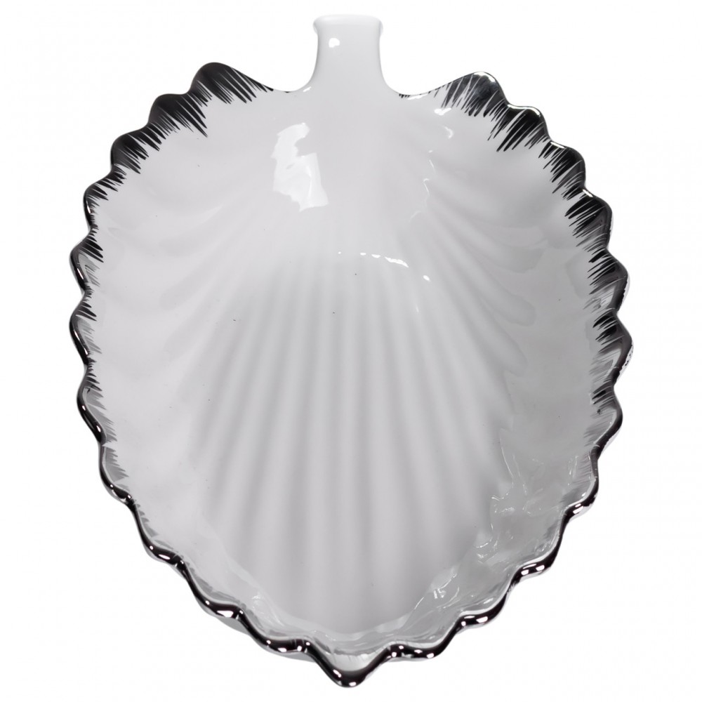 Порцелянова страва для сервірування стола у формі листя 37×18×5 (см) блюдо для подавання закусок Білий зі сріблом 2552-1S