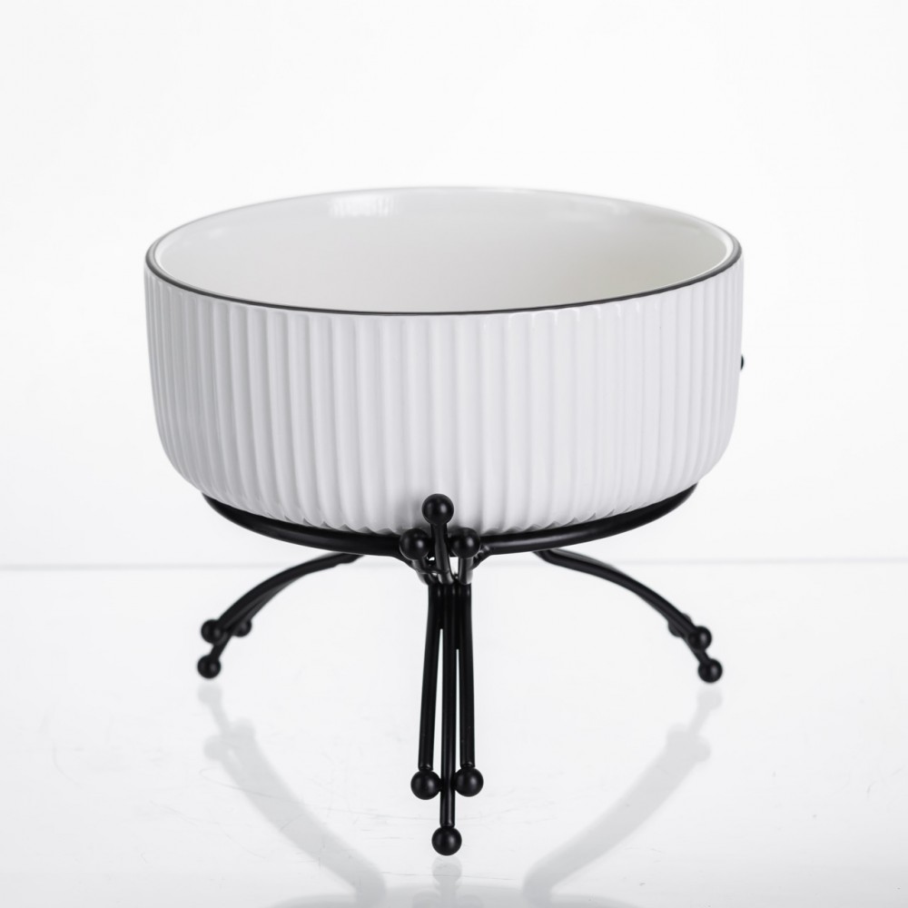 Салатник фарфоровый на металлической подставке Ø16 (см) тарелка для салата салатница Черный LB-1568B