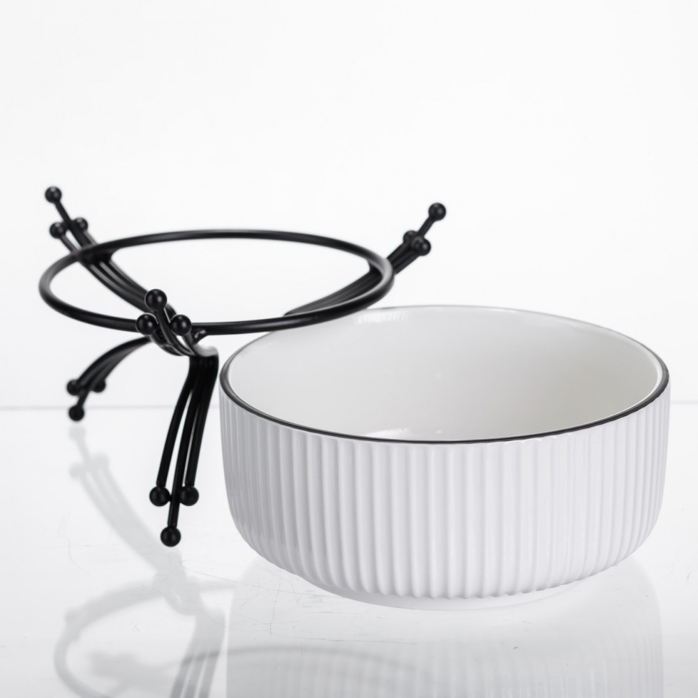 Салатник фарфоровый на металлической подставке Ø16 (см) тарелка для салата салатница Черный LB-1568B