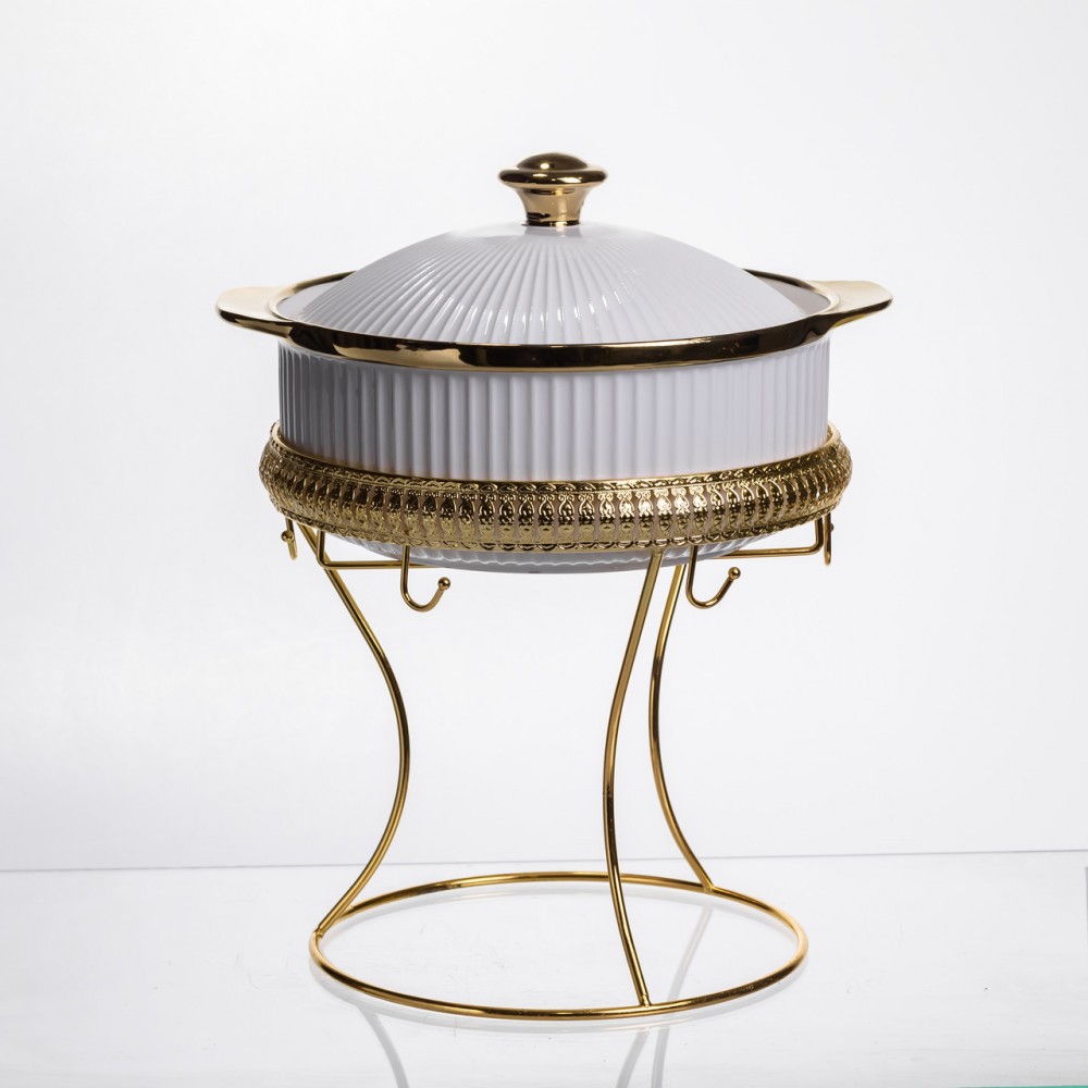 Суповой сервиз на 5 персон супница 1.8 (л) на подставке с бульонницами 300 (мл) тарелки для супа Белый с золотом ML151