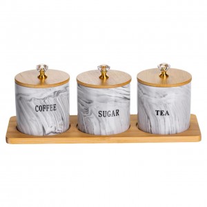 Набор фарфоровых банок для сыпучих на подставке 3 шт по 250 (мл) для чая кофе сахара Серый SCT-664
