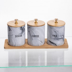 Набір порцелянових банок на підставці 3 шт по 350 (мл) Сірий SCT-662