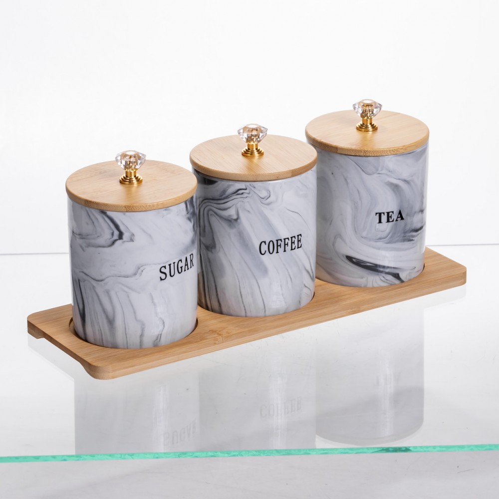 Набір порцелянових банок на підставці 3 шт по 350 (мл) Сірий SCT-662