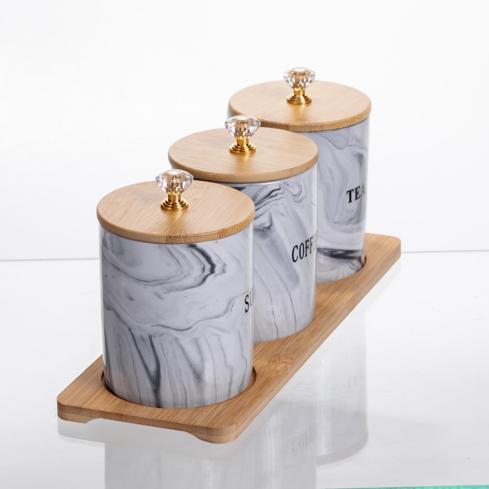 Набір порцелянових банок на підставці 3 шт по 350 (мл) Сірий SCT-662