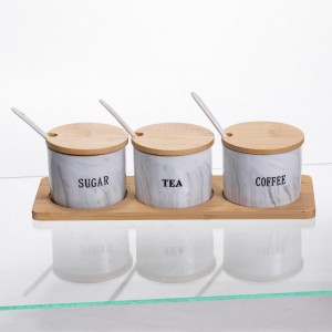 Набір порцелянових банок на підставці 3 шт по 180 (мл) Сірий SCT-660