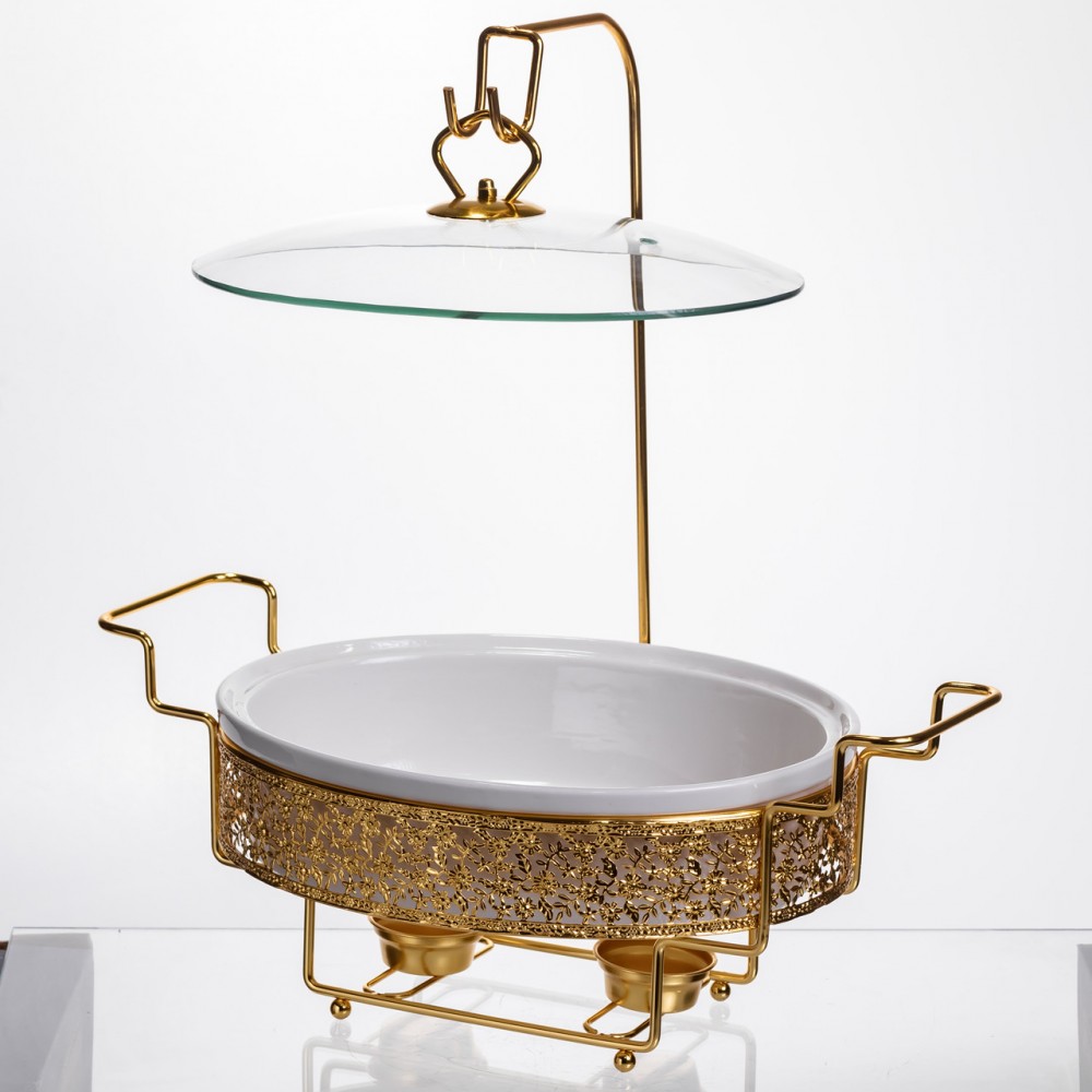 Мармітниця настільна порцелянова 2.5 літра марміт круглий на підставці Білий із золотом YL-76