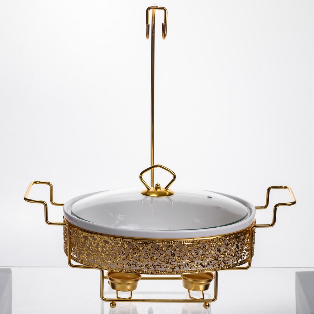 Мармітниця настільна порцелянова 2.5 літра марміт круглий на підставці Білий із золотом YL-76