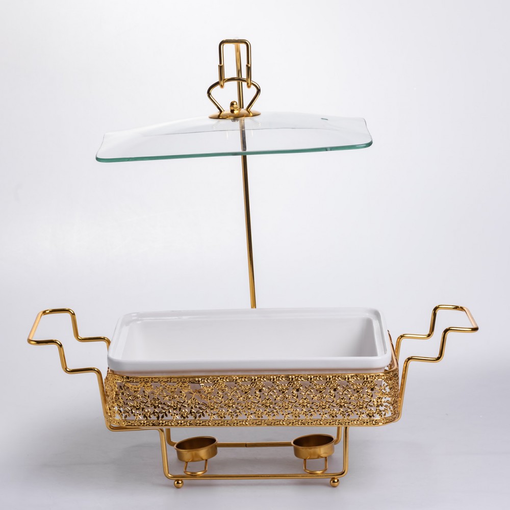 Мармітниця настільна порцелянова 3.5 літра марміт прямокутний на підставці Білий із золотом YL-77