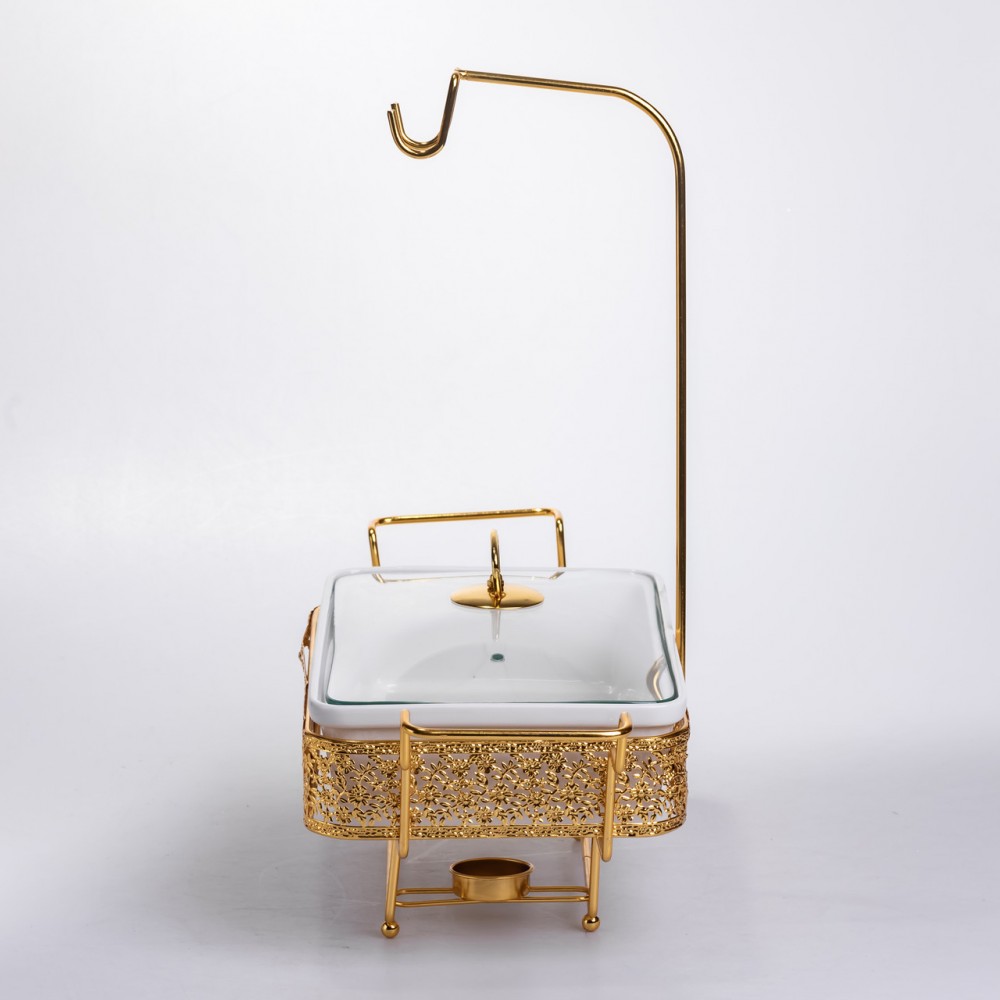 Мармітниця настільна порцелянова 3.5 літра марміт прямокутний на підставці Білий із золотом YL-77