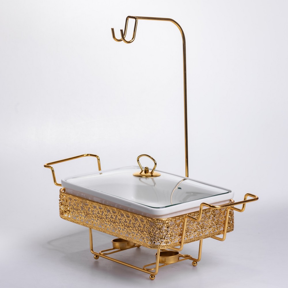 Мармітниця настільна порцелянова 3.5 літра марміт прямокутний на підставці Білий із золотом YL-77