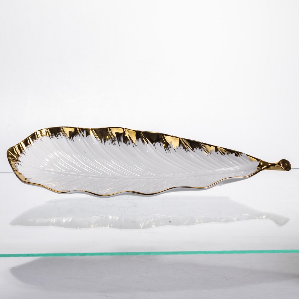 Фарфоровое блюдо для сервировки стола 37×13×2.5 (см) блюдо для подачи закусок Белый с золотом CJY-145