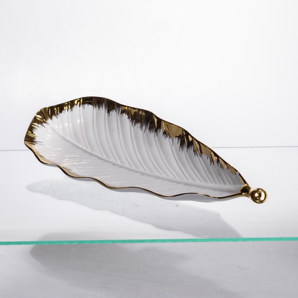 Фарфоровое блюдо для сервировки стола 37×13×2.5 (см) блюдо для подачи закусок Белый с золотом CJY-145