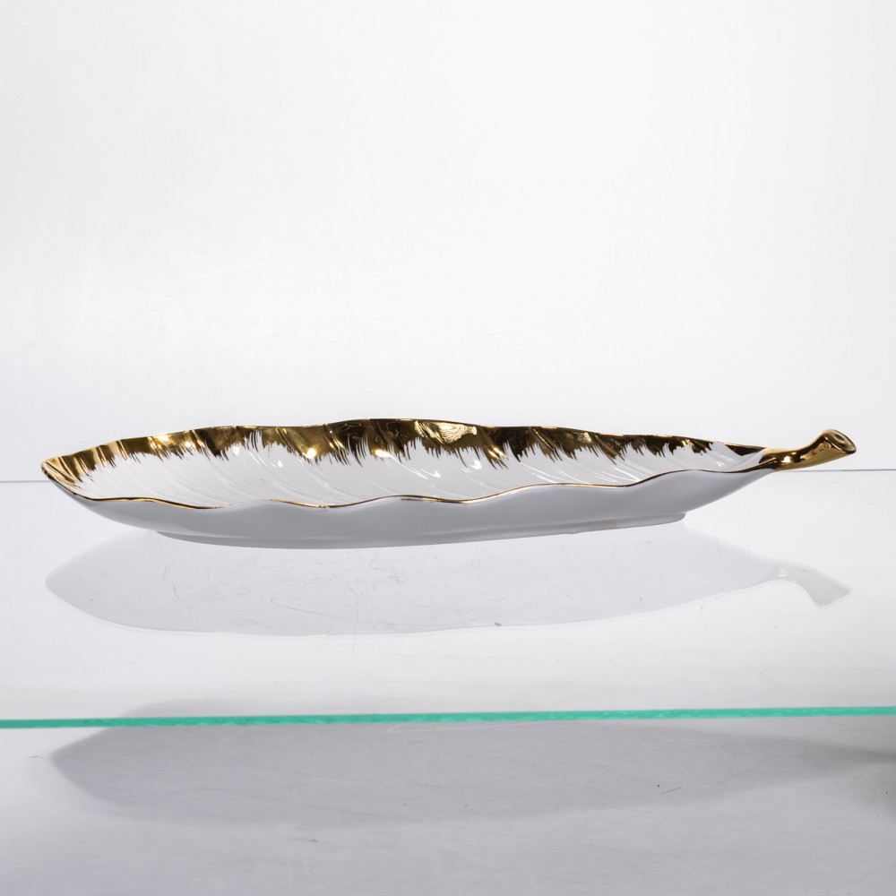 Фарфоровое блюдо для сервировки стола 37×13×2.5 (см) блюдо для подачи закусок Белый с золотом CJY-145