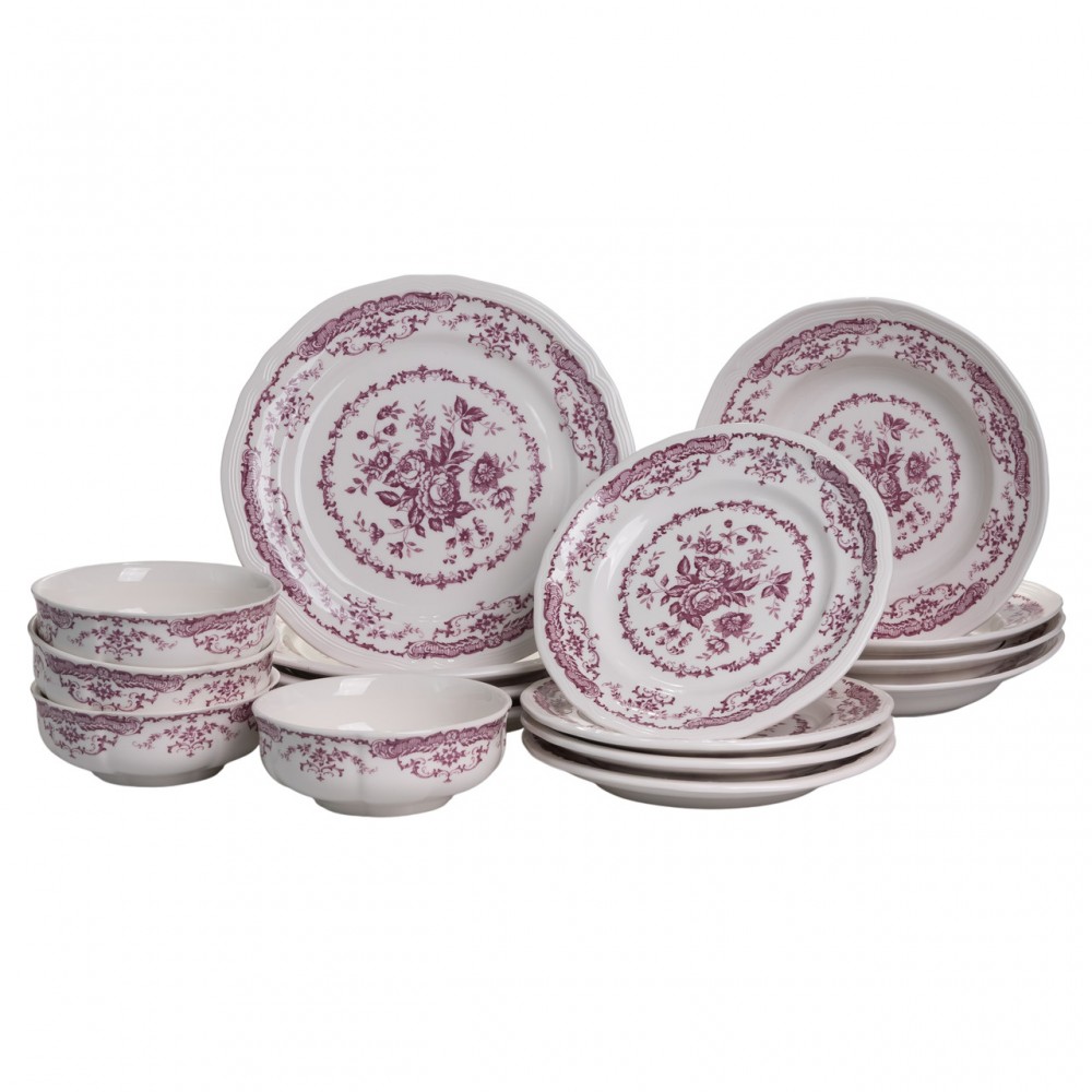 Столовый набор посуды тарелок 16 (шт) на 4 персоны Bitossi фарфоровый, обеденный столовый сервиз тарелок Розовый YY78-2A