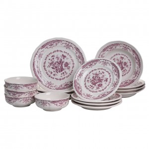 Столовый набор посуды тарелок 16 (шт) на 4 персоны Bitossi фарфоровый, обеденный столовый сервиз тарелок Розовый YY78-2A