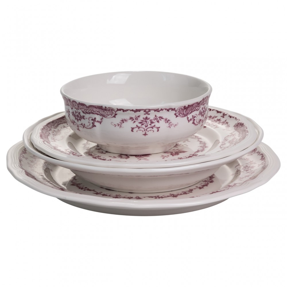 Столовый набор посуды тарелок 16 (шт) на 4 персоны Bitossi фарфоровый, обеденный столовый сервиз тарелок Розовый YY78-2A