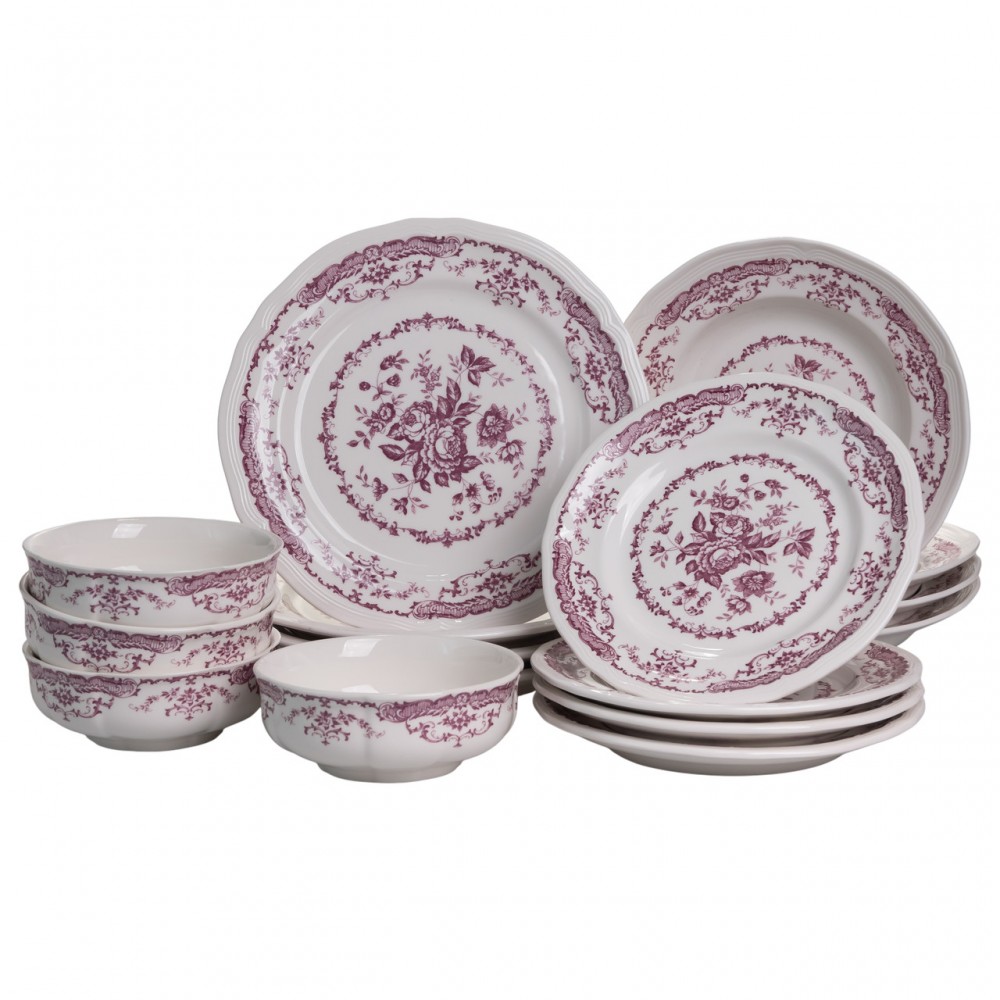 Столовый набор посуды тарелок 16 (шт) на 4 персоны Bitossi фарфоровый, обеденный столовый сервиз тарелок Розовый YY78-2A