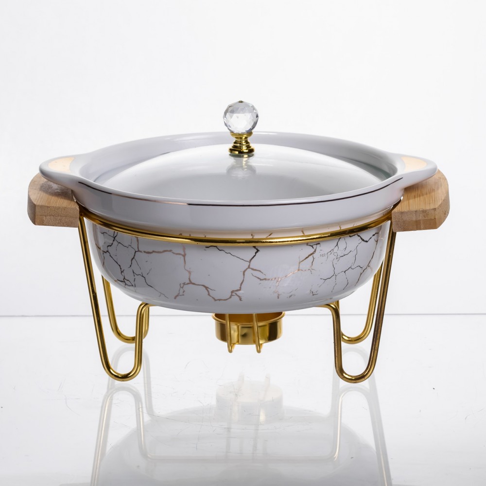 Марміт порцеляновий настільний круглий 800 (мл) з підігрівом Білий мармур LC-710