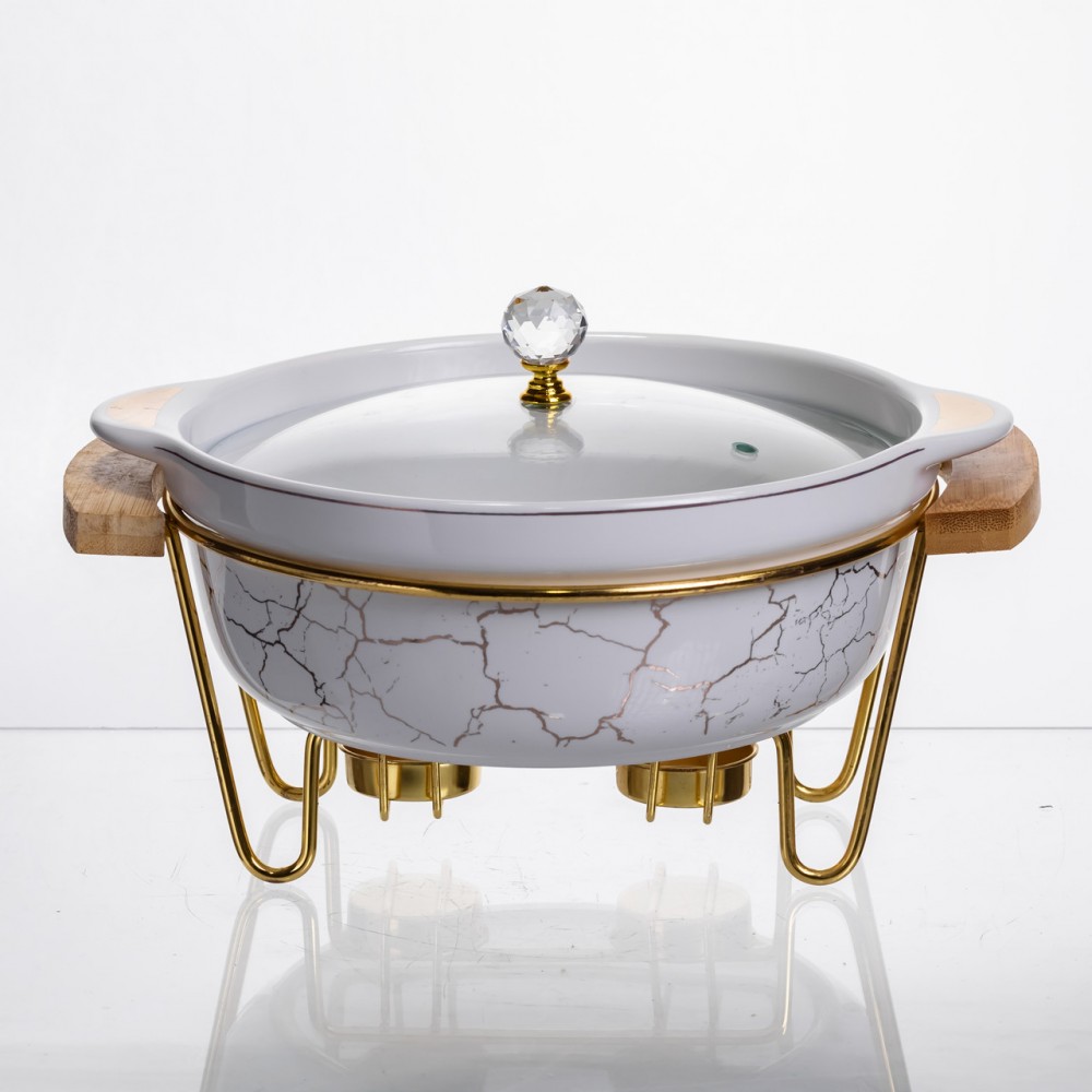 Мармит фарфоровый настольный круглый 1.3 (л) с подогревом Белый мрамор LC-711