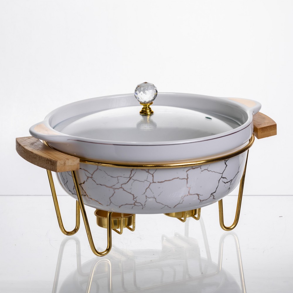 Мармит фарфоровый настольный круглый 1.3 (л) с подогревом Белый мрамор LC-711